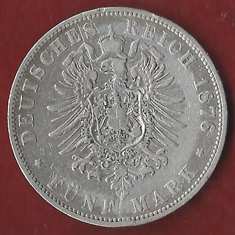  Kaiserreich Hamburg 5 Mark 1876 J Münzankauf Koblenz Frank Maurer AK249   