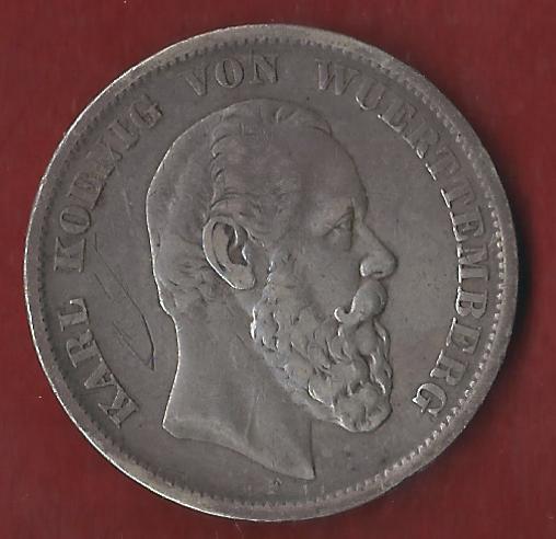  Kaiserreich Wuerttemberg 5 Mark 1876 F Münzankauf Koblenz Frank Maurer AK250   