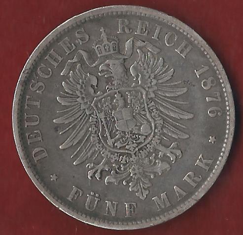  Kaiserreich Wuerttemberg 5 Mark 1876 F Münzankauf Koblenz Frank Maurer AK250   