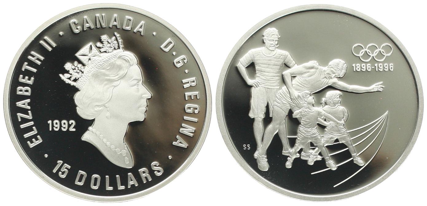  Kanada, Elisabeth II., 15 Dollar 1992, 1 Unze Feinsilber!   