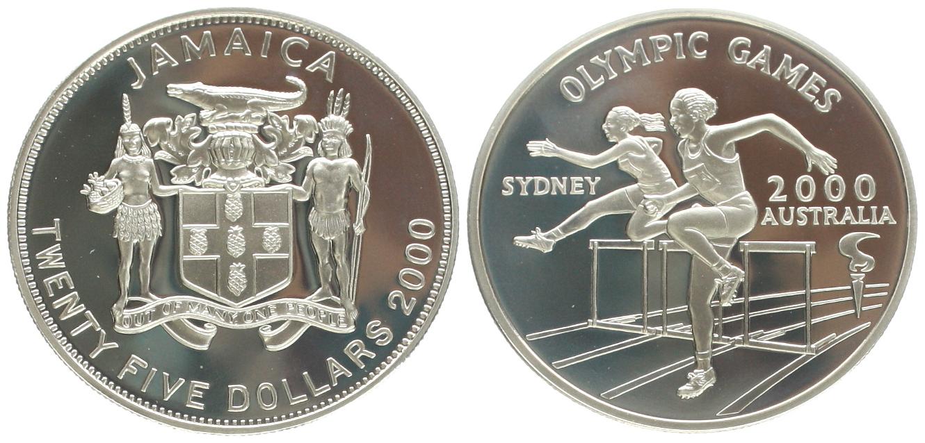  Jamaica: 25 Dollars 2000, auf die OL in Sidney, Silber, nur 5500 Exemplare!!   