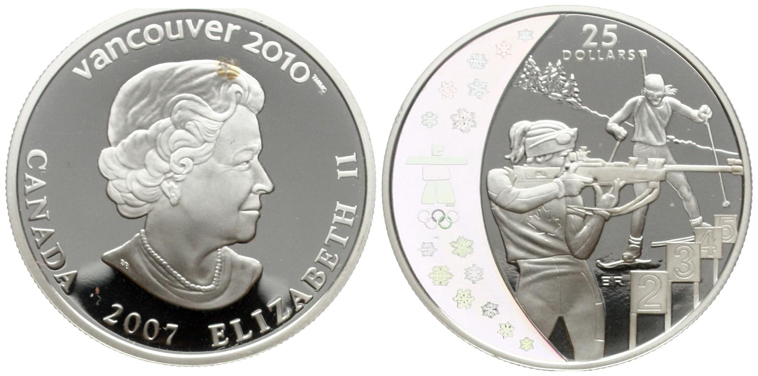  Kanda: Elisabeth I.Kanada 25 Dollar 2007, Biathlon der Winterolympiade in Vancouver pp   