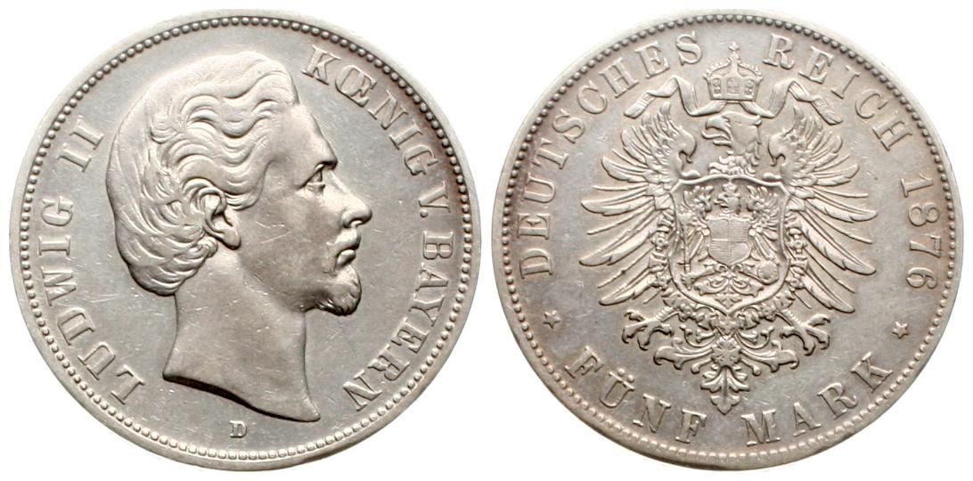 Bayern: Ludwig II., 5 Mark 1976 D, Silber, siehe Bilder!   
