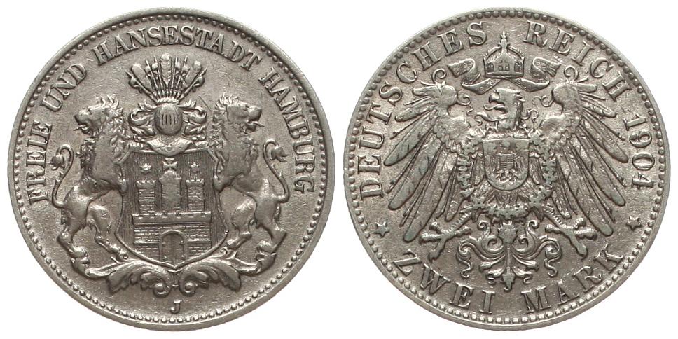  Hamburg: 2 Mark 1904, Silber   