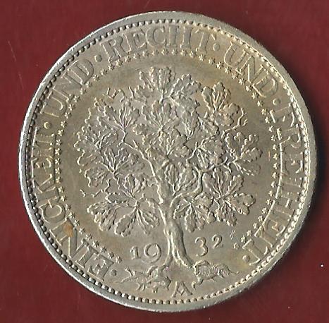  Weimar 5 Mark Eichbaum 1932 A Münzankauf Koblenz Frank Maurer AK263   
