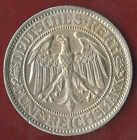  Weimar 5 Mark Eichbaum 1932 A Münzankauf Koblenz Frank Maurer AK263   