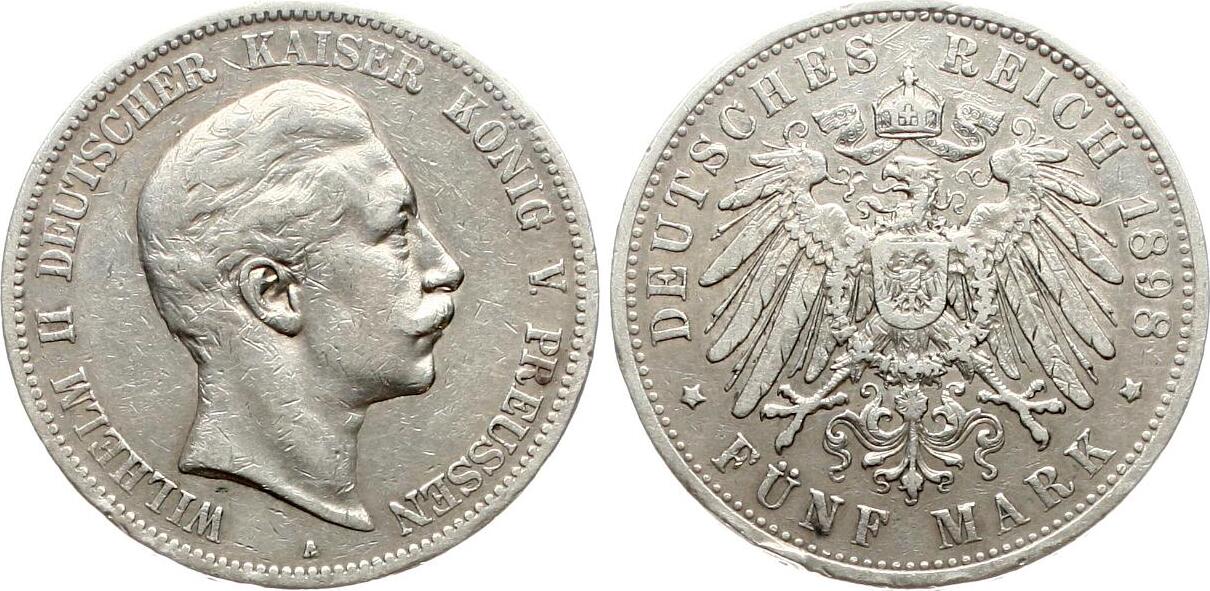  Preussen: Wilhelm II., 5 Mark 1898 A   