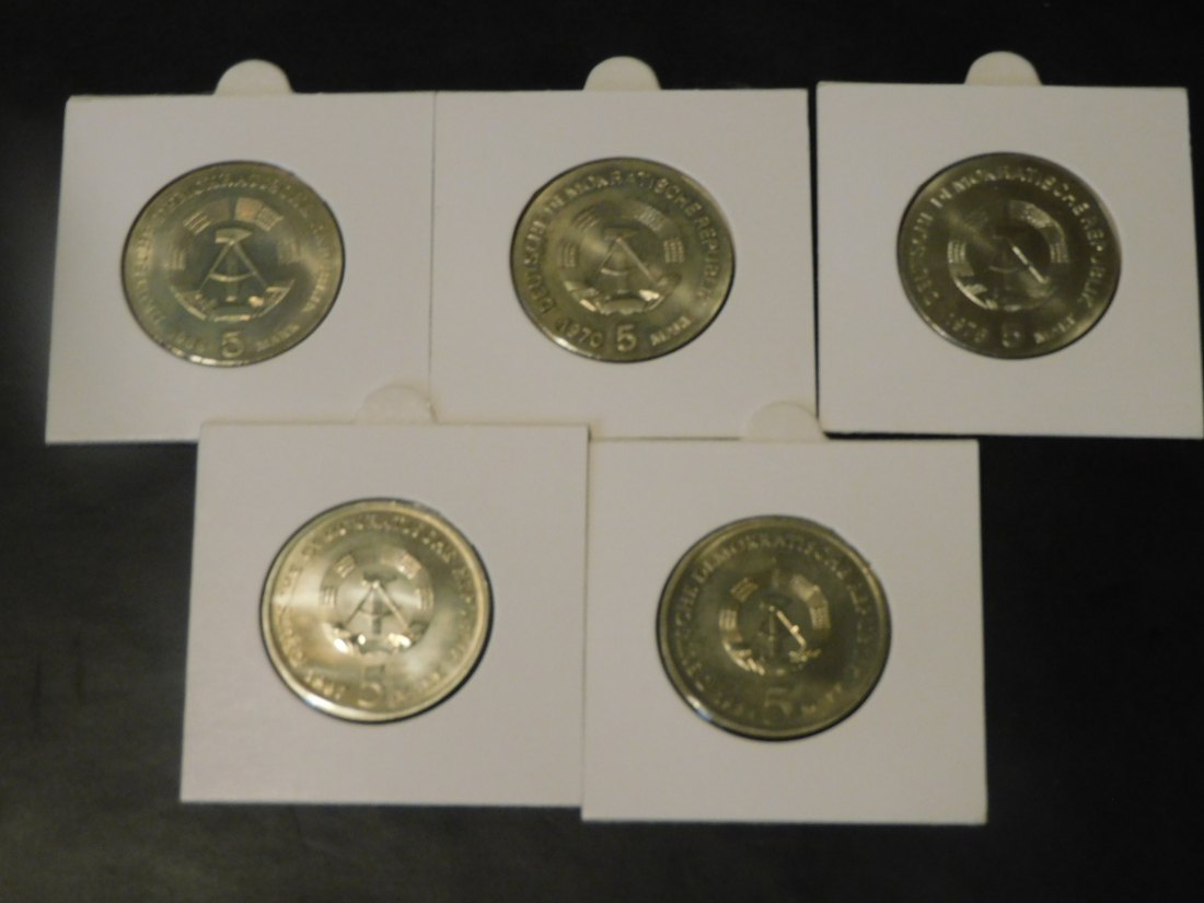  GERMANY 5X 5 MARK 1968-1970-75-1984-87 DDR.GRADE-PLEASE SEE PHOTOS.   