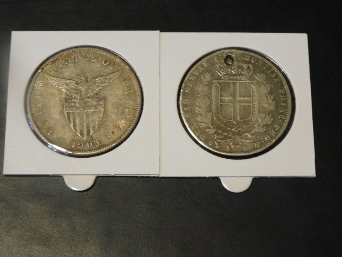  PHILIPPINES 1 PESO 1903-ITALY 5 LIRE SARDINIA.GRADE-PLEASE SEE PHOTOS.   