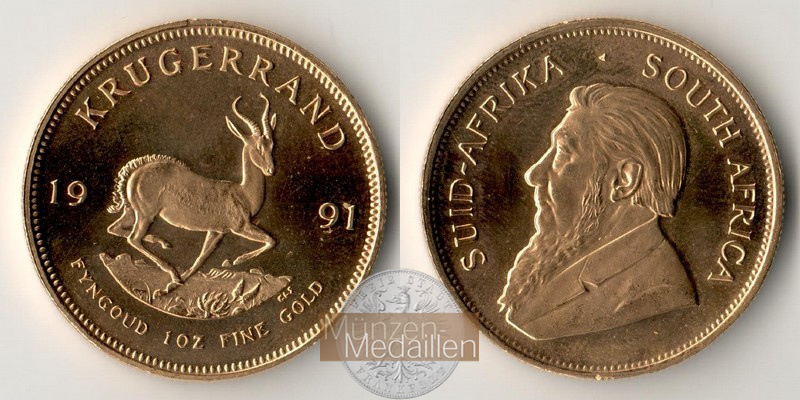 Süd Afrika MM-Frankfurt Feingold: 31,1g 1 Krügerrand 1991 