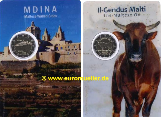 Malta 2x 2 Euro Gedenkmünzen 2025...VVK...Mdina + Ochse...bu. in Coincard   