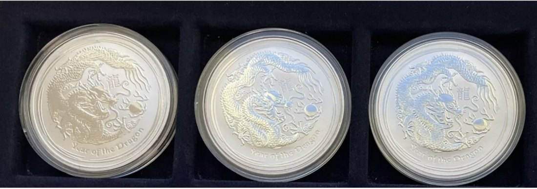  3 x Australien 1 Dollar Drache 2012 * 3 oz Silber   