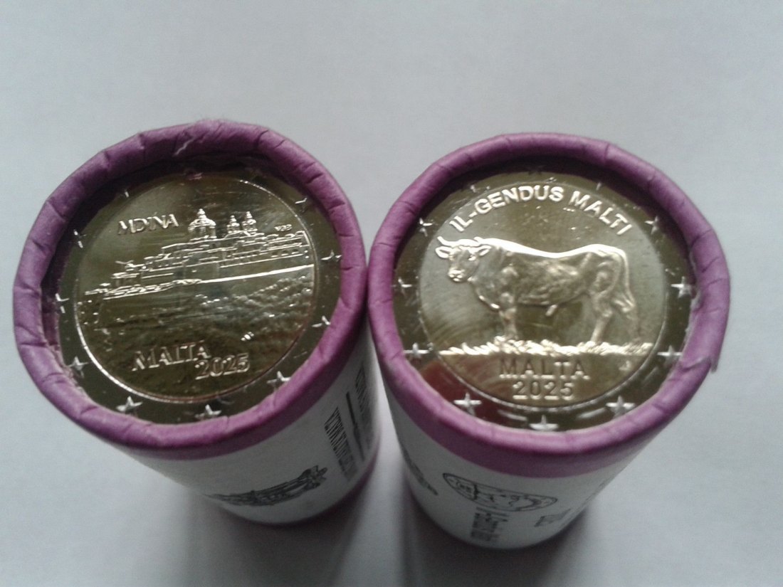 Originalrollen Malta 2 x 2 euro 2025 Malta Ochse und Mdina 2x2 euro 2025 Rollen Malta Mdina + Ochse