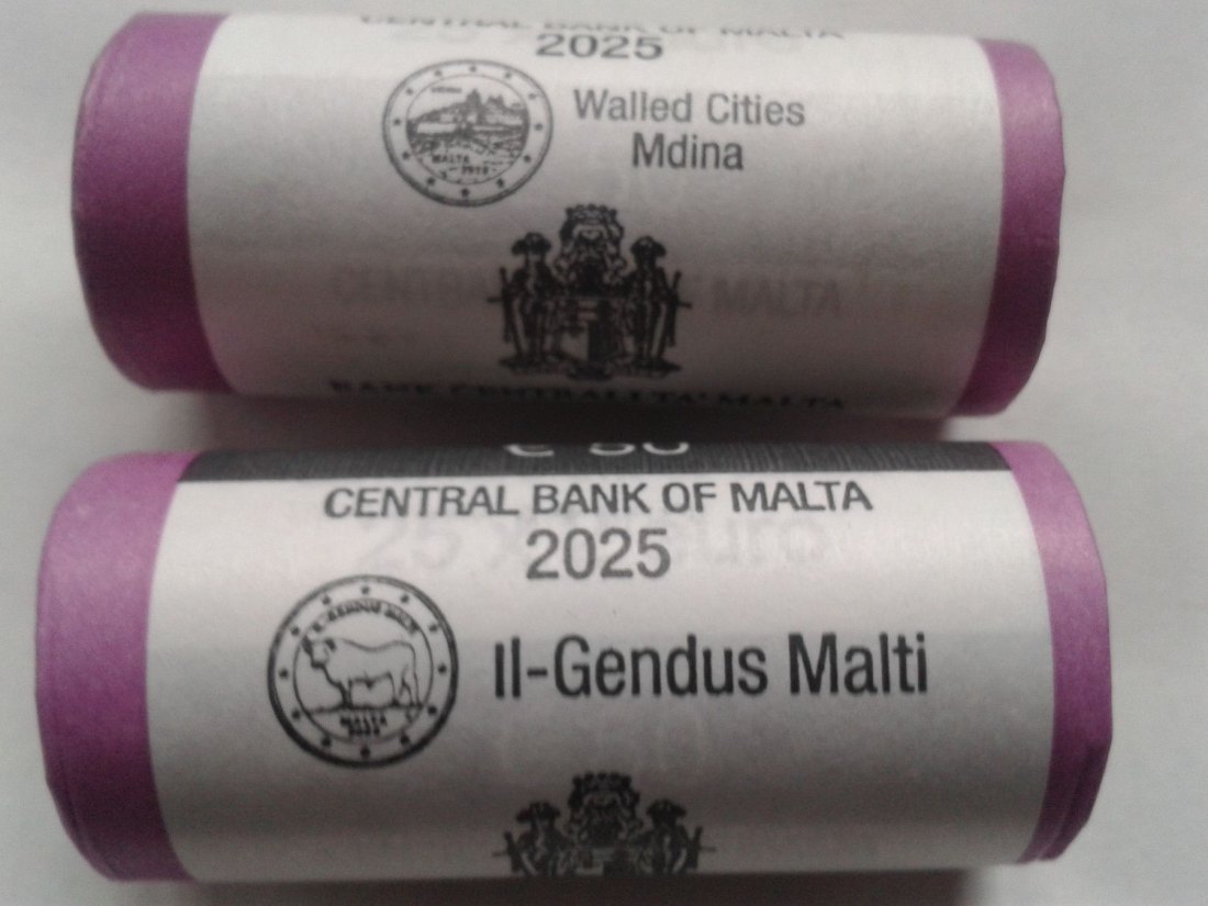  Originalrollen Malta 2 x 2 euro 2025 Malta Ochse und Mdina 2x2 euro 2025 Rollen Malta Mdina + Ochse   