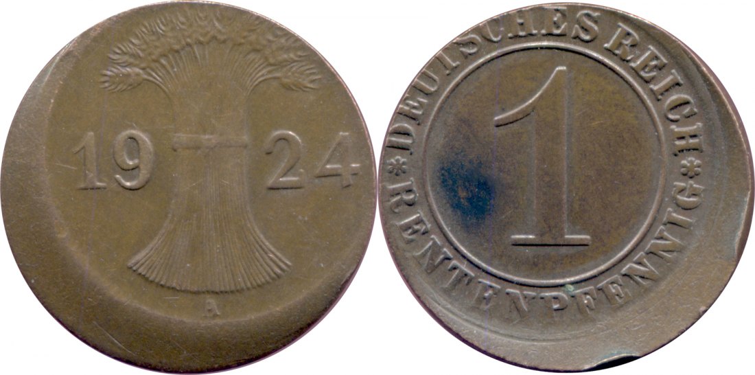  1 Rentenpfennig 1924 A - Fehlprägung - dezentriert   