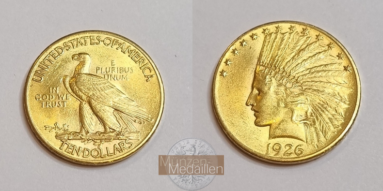 USA  10 Dollar MM-Frankfurt Feingold: 15,05g Eagle Indian Head 1926 