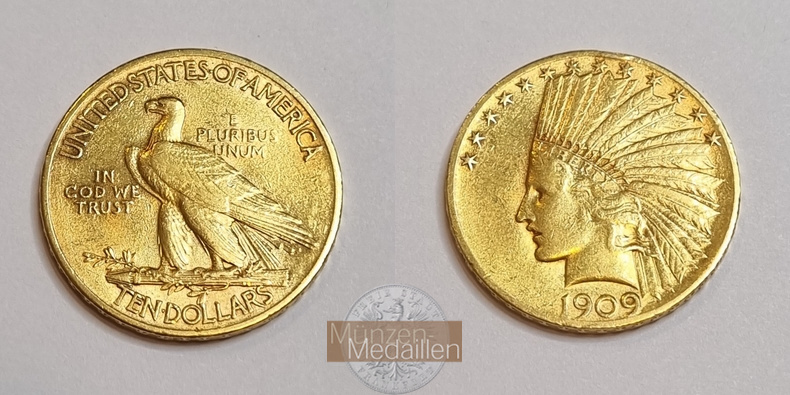 USA  10 Dollar MM-Frankfurt Feingold: 15,05g Eagle Indian Head 1909 