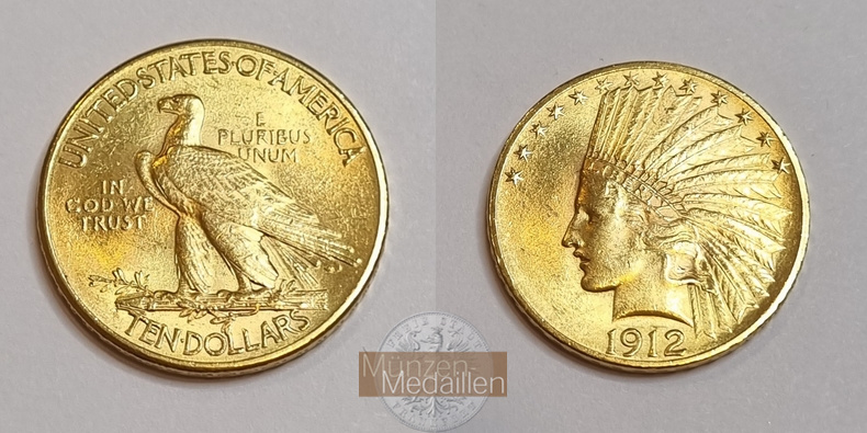 USA  10 Dollar MM-Frankfurt Feingold: 15,05g Eagle Indian Head 1912 