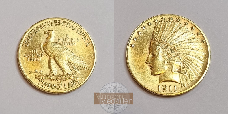 USA  10 Dollar MM-Frankfurt Feingold: 15,05g Eagle Indian Head 1911 