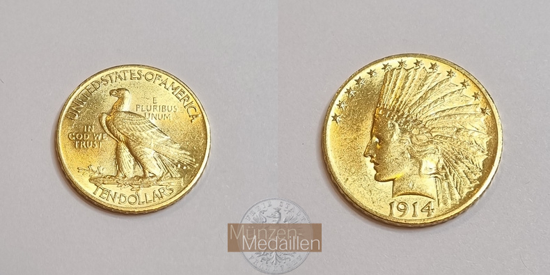 USA  10 Dollar MM-Frankfurt Feingold: 15,05g Eagle Indian Head 1914 