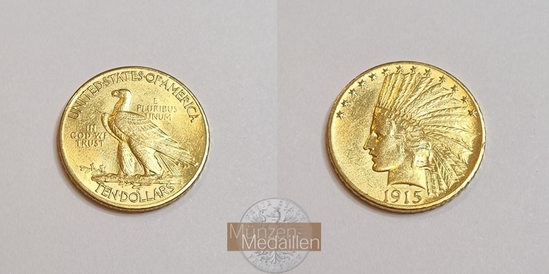 USA  10 Dollar MM-Frankfurt Feingold: 15,05g Eagle Indian Head 1915 