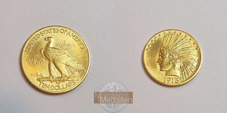 USA  10 Dollar MM-Frankfurt Feingold: 15,05g Eagle Indian Head 1913 