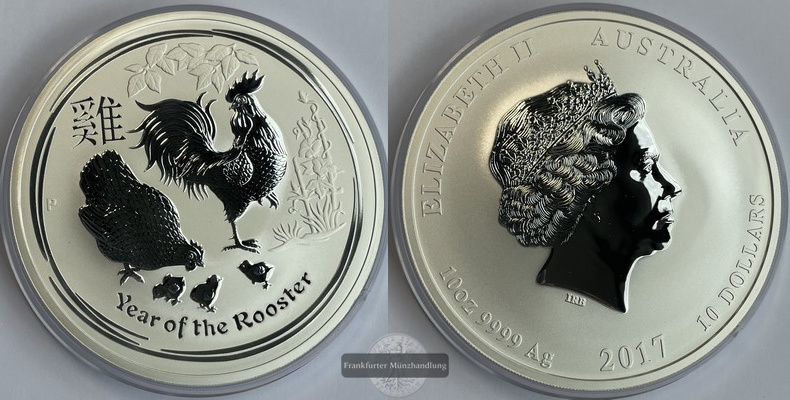  Australien, 10 Dollars 2017 Year of the Rooster FM-Frankfurt KM#3410 Feinsilber: 311,035g   