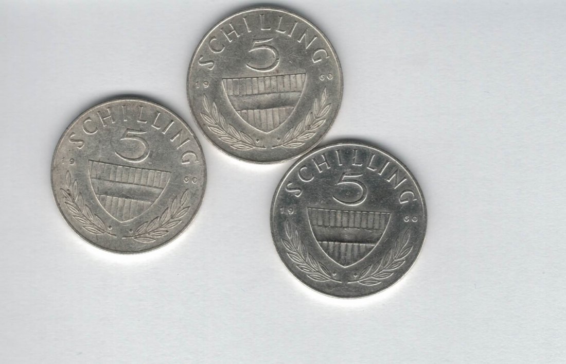  5 Schilling 1960 3 Stk silber á 3,32 fein Österreich Spittalgold9800 /1054   
