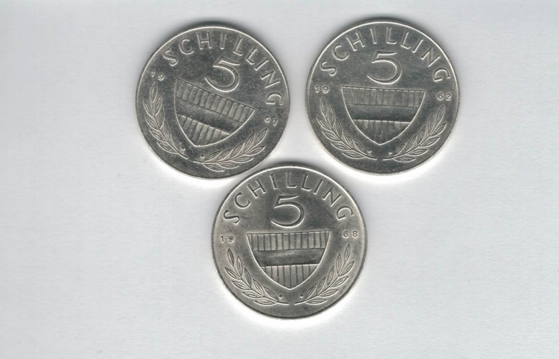  5 Schilling 1961 1962 1968 3 Stk silber á 3,32 fein Österreich Spittalgold9800 /1054   