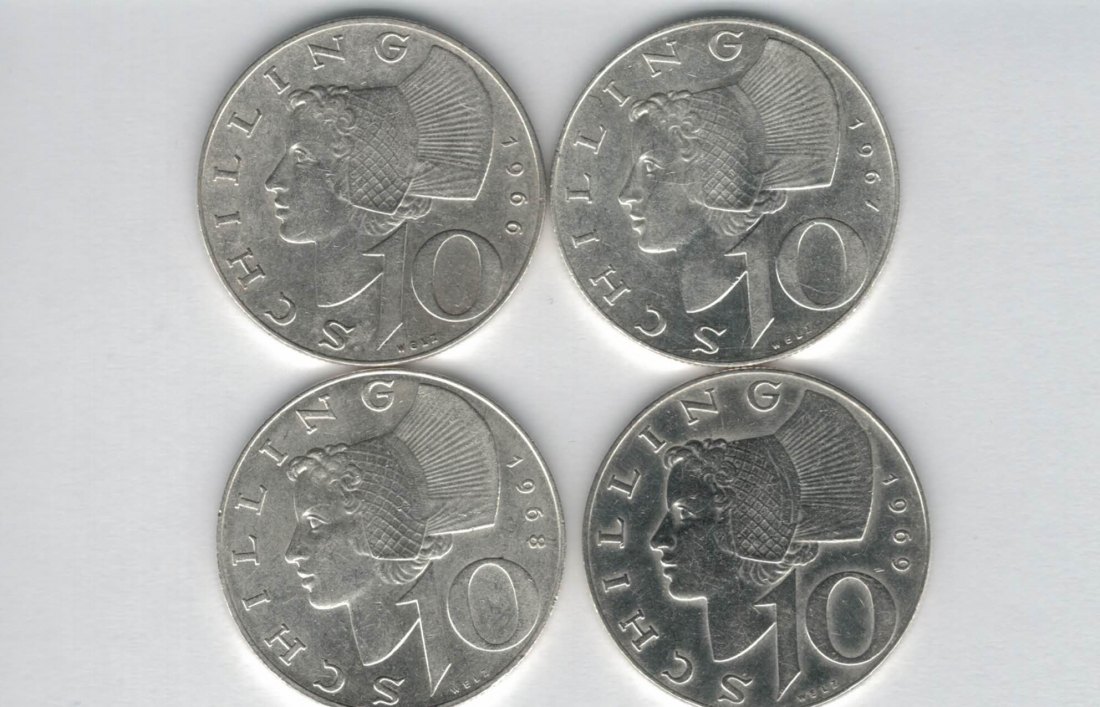  10 Schilling 1966 1967 1968 1969 Ag silber á 4,8g fein Österreich 2. Republik Spittalgold9800 (4785)   