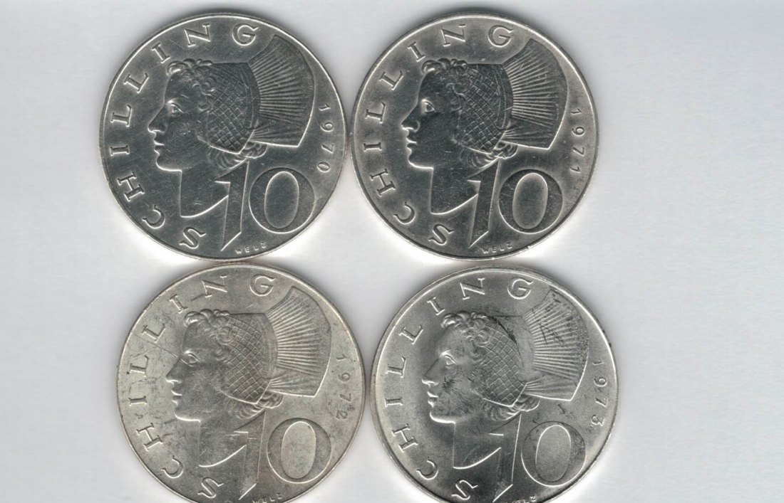  10 Schilling 1970 1971 1972 1973 Ag silber á 4,8g fein Österreich 2. Republik Spittalgold9800 (4785)   