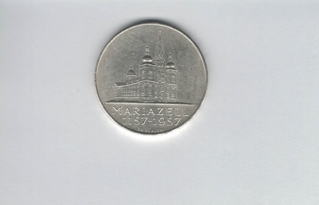  25 Schilling 1957 800 Jahre Mariazell 10,4g fein Ag Gedenkmünze Österreich Spittalgold9800 (04588/3)   