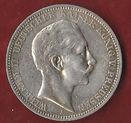  3 Mark Preussen Wilhelm II 1910 Münzankauf Koblenz Frank Maurer AK310   