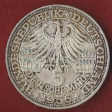  BRD 5 Mark M.v.Baden 1955 Münzankauf Koblenz Frank Maurer AK314   