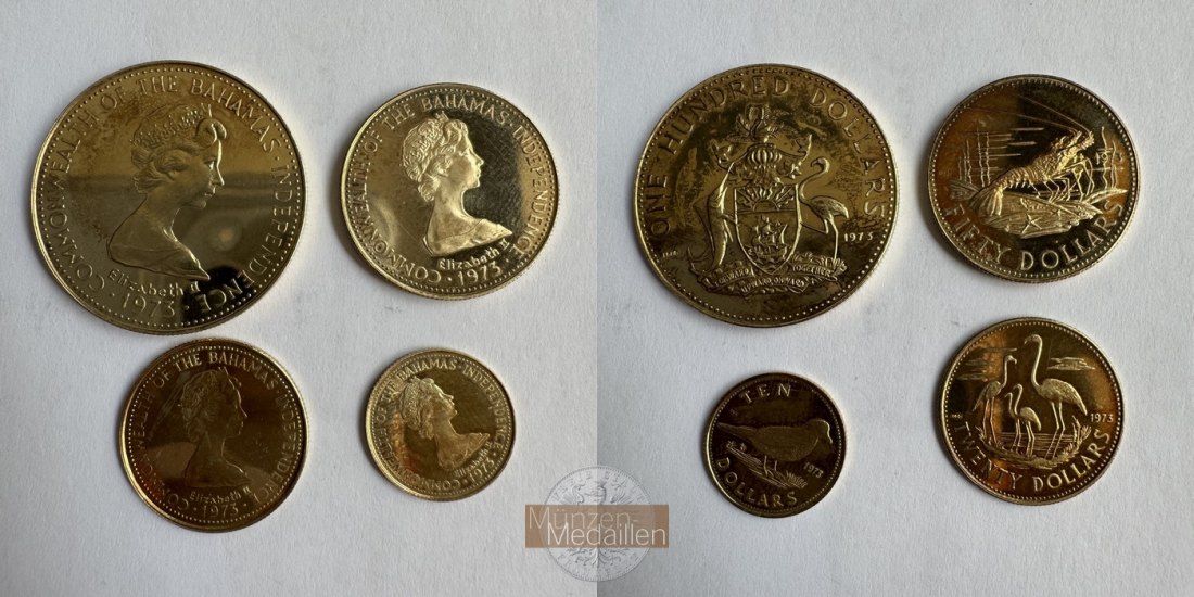 Commonwealth of the Bahamas 10/20/50/100 Dollars Goldmünzenset 1973 MM-Frankfurt Feingold: 15,3g