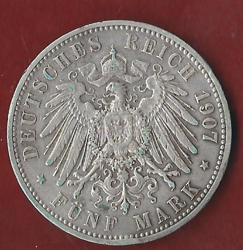  Kaiserreich 5 Mark Wilhelm II 1907  Münzankauf Koblenz Frank Maurer AL 834   