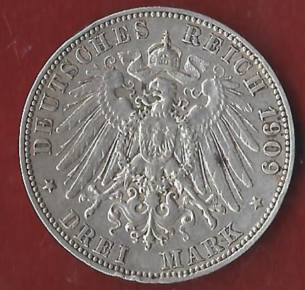  Kaiserreich 3 Mark Sachsen 1909  Münzankauf Koblenz Frank Maurer AK329   