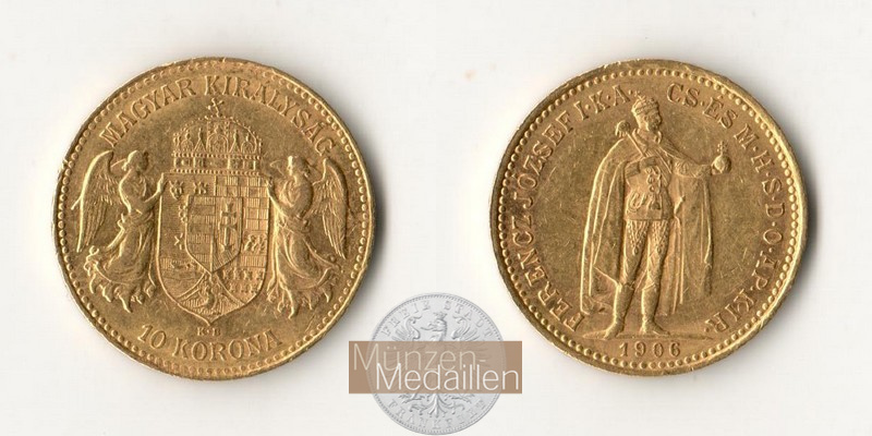 Ungarn MM-Frankfurt Feingold: 3,38g 10 Kronen 1906 