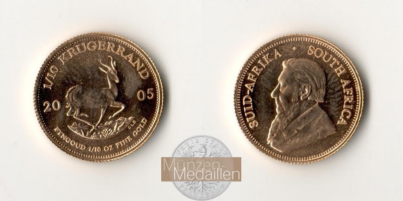Süd Afrika  1/10 Unze MM-Frankfurt Feingold: 3,11g Krügerrand 2005 