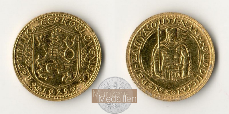 Tschechoslowakei, 1. Republik MM-Frankfurt KM#8 Feingold: 3,44g 1 Dukat 1925 (1923-51) 