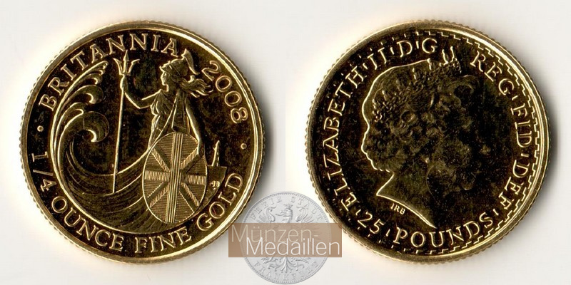 Grossbritannien  25 Pounds MM Frankfurt Feingold: 7,81g Stehende Britannia 2008 