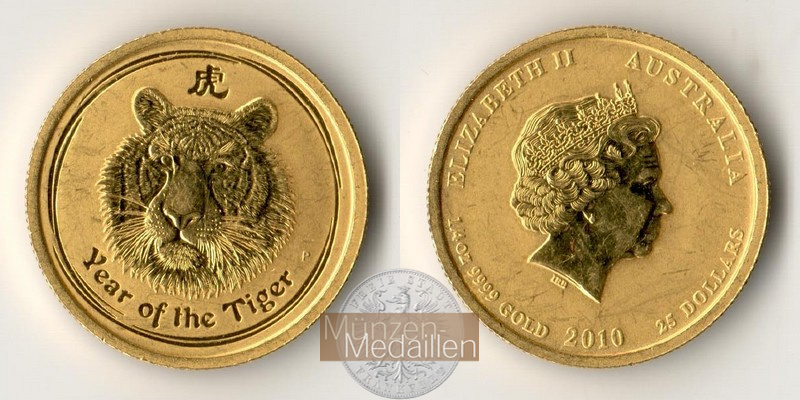 Australien 25 Dollar MM-Frankfurt Feingold: 7,77g 2010   Year of the Tiger  
