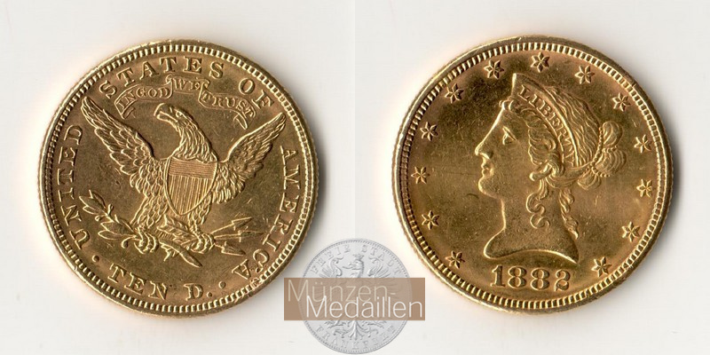 USA 10 Dollar MM-Frankfurt Feingold: 15,05g Eagle Liberty Head 1882 
