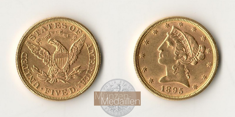 USA  5 Dollar MM-Frankfurt   Feingold: 7,52g Half Eagle - Liberty Head 1895 