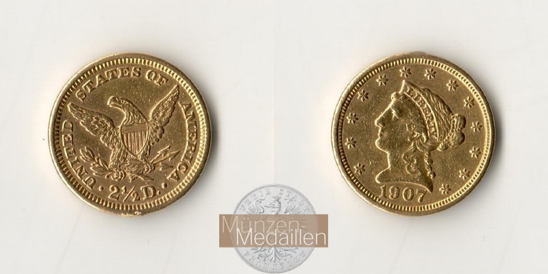 USA. 2 1/2 Dollar MM-Frankfurt Feingold: 3,76g Quarter Eagle Liberty Head 1907 