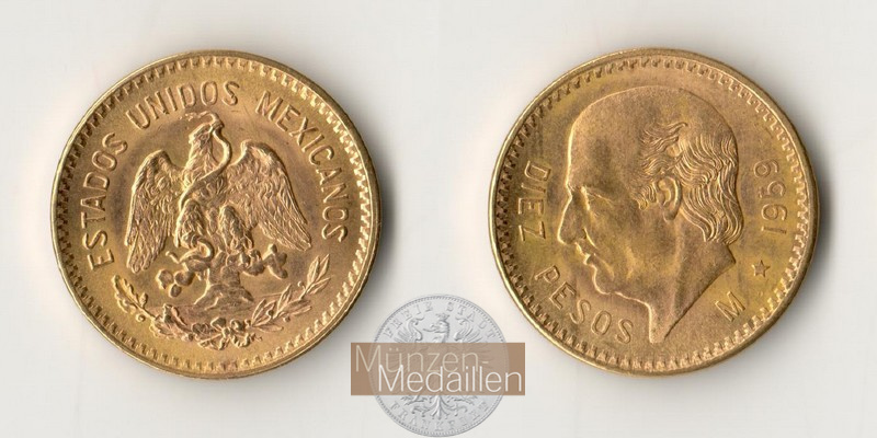 Mexiko MM-Frankfurt Feingewicht: 7,5g 10 Pesos 1959 