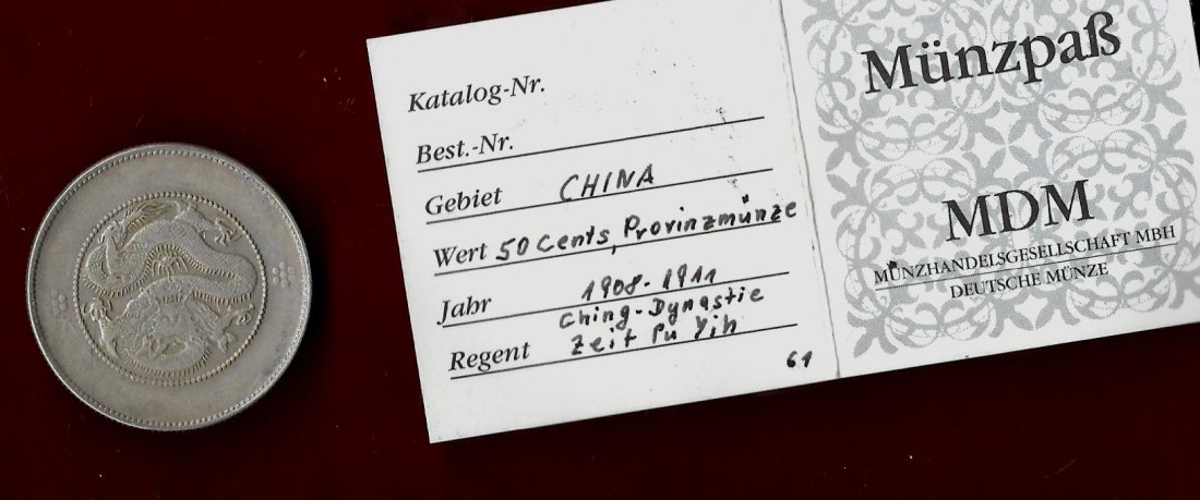  China 50 cent 1908-1911  Münzankauf Koblenz Frank Maurer AL843   