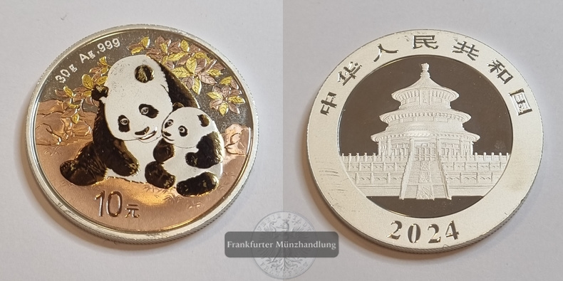 China  10 Yuan  2024  Panda  Koloriert FM-Frankfurt  Feinsilber: 29,97g   