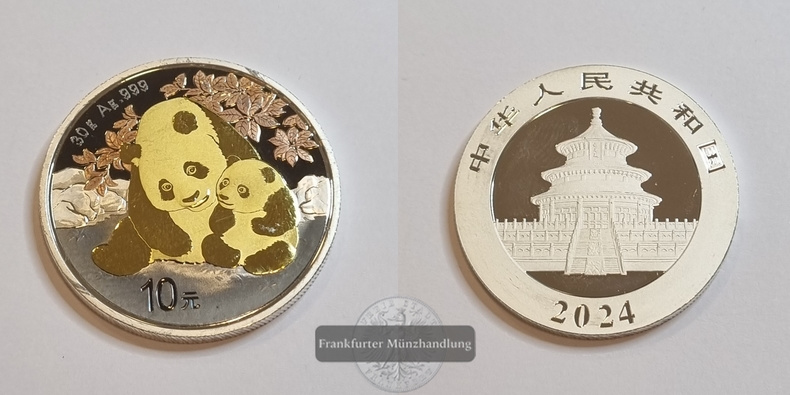  China  10 Yuan  2024  Panda  Koloriert FM-Frankfurt  Feinsilber: 29,97g   