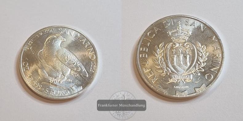  San Marino 5 Euro 2025 Falke FM-Frankfurt Feinsilber: 31,07g   